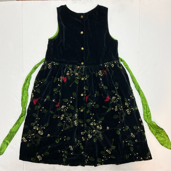April Cornell Girls 9/10 Black Velvet Floral Embroidered Vintage Flare Dress - Picture 2 of 10
